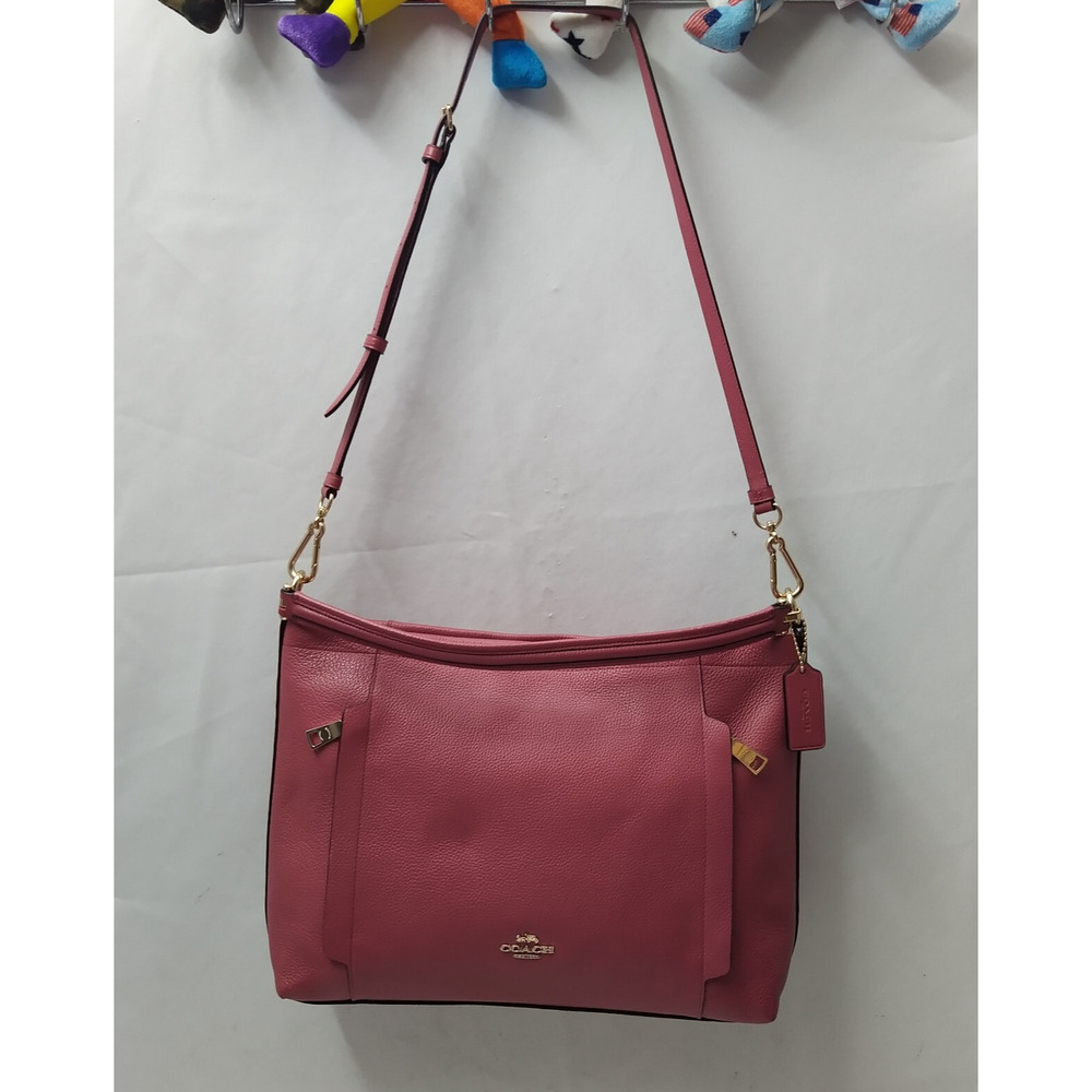 Coach Pink Pebbled Leather Zipper Closure Hobo Crossbody Shoulder Bag - Picture 6 of 16